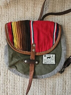WILL Leather Goods Canvas & Leather Bag with Red Southwest Flap